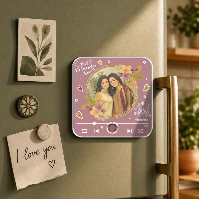 Personalized Best Friends Musical Fridge Magnet with Photo & Favorite Song Rechargeable Playable Music Player Friendship Gift for Best Friend, Sister, BFF, Birthday, Friendship Day
